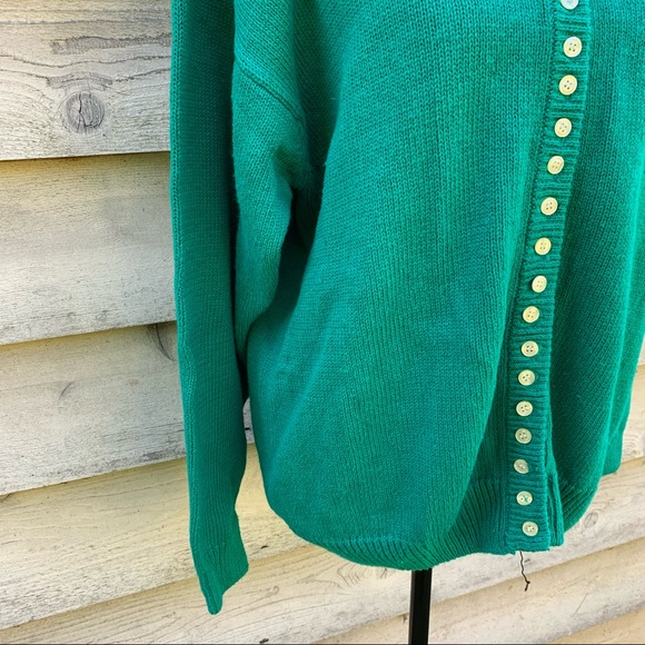 Vintage 90s Solid Print Micro Button Down Long Sleeve Mock Neck Cardigan Sweater - Picture 9 of 16